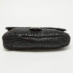 Pre Owned Chanel Black Patent Vinyl Graphic Edge Classic Flap Bag