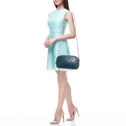 Pre Owned Chanel Teal Blue Quilted Leather Coco Boy Camera Case Bag
