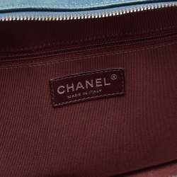 Pre Owned Chanel Teal Blue Quilted Leather Coco Boy Camera Case Bag