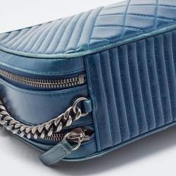 Pre Owned Chanel Teal Blue Quilted Leather Coco Boy Camera Case Bag