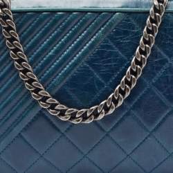 Pre Owned Chanel Teal Blue Quilted Leather Coco Boy Camera Case Bag