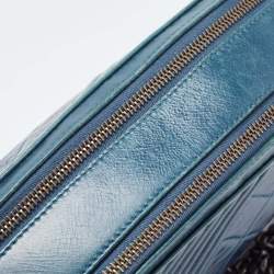 Pre Owned Chanel Teal Blue Quilted Leather Coco Boy Camera Case Bag