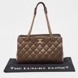 Pre Owned Chanel Dark Brown Quilted Leather Perfect Edge Tote