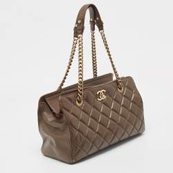 Pre Owned Chanel Dark Brown Quilted Leather Perfect Edge Tote