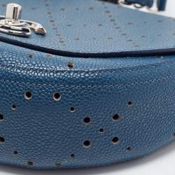 Pre Owned Chanel Blue Quilted Caviar Perforated Leather Crossbody Bag