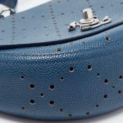 Pre Owned Chanel Blue Quilted Caviar Perforated Leather Crossbody Bag