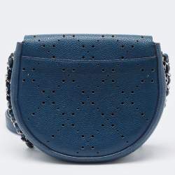 Pre Owned Chanel Blue Quilted Caviar Perforated Leather Crossbody Bag