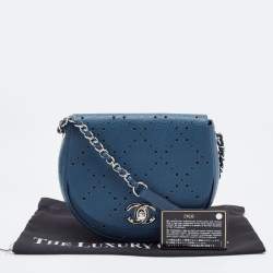 Pre Owned Chanel Blue Quilted Caviar Perforated Leather Crossbody Bag