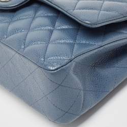 Pre Owned Chanel Blue Quilted Caviar Leather Medium Classic Double Flap Bag