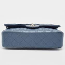 Pre Owned Chanel Blue Quilted Caviar Leather Medium Classic Double Flap Bag