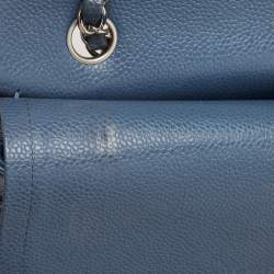 Pre Owned Chanel Blue Quilted Caviar Leather Medium Classic Double Flap Bag