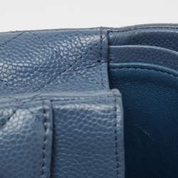 Pre Owned Chanel Blue Quilted Caviar Leather Medium Classic Double Flap Bag