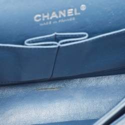 Pre Owned Chanel Blue Quilted Caviar Leather Medium Classic Double Flap Bag