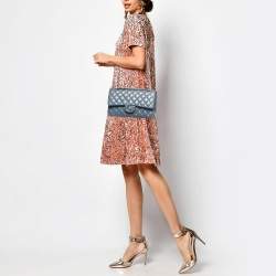 Pre Owned Chanel Blue Quilted Caviar Leather Medium Classic Double Flap Bag
