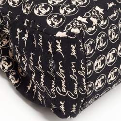 Pre Owned Chanel Black/White Printed Canvas Chain Link Tote 