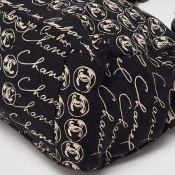 Pre Owned Chanel Black/White Printed Canvas Chain Link Tote 