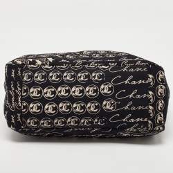 Pre Owned Chanel Black/White Printed Canvas Chain Link Tote 