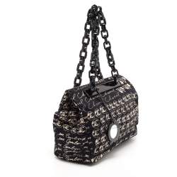 Pre Owned Chanel Black/White Printed Canvas Chain Link Tote 