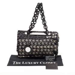 Pre Owned Chanel Black/White Printed Canvas Chain Link Tote 