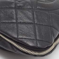 Pre Owned Chanel Black Quilted Caviar Leather Zip Expandable Shoulder Bag