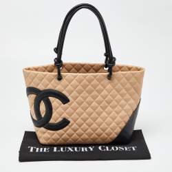 Pre Owned Chanel Beige/Black Quilted Leather Large Ligne Cambon Tote 