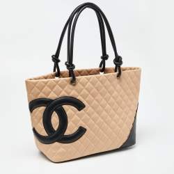 Pre Owned Chanel Beige/Black Quilted Leather Large Ligne Cambon Tote 