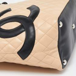 Pre Owned Chanel Beige/Black Quilted Leather Large Ligne Cambon Tote 
