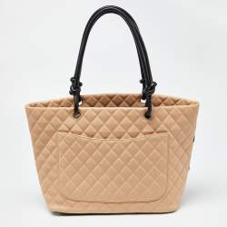 Pre Owned Chanel Beige/Black Quilted Leather Large Ligne Cambon Tote 