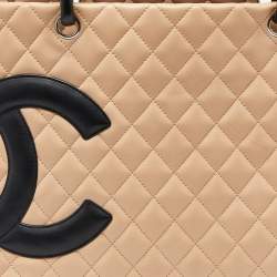 Pre Owned Chanel Beige/Black Quilted Leather Large Ligne Cambon Tote 