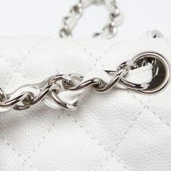 Pre Owned Chanel White Quilted Caviar Leather Maxi Vintage Classic Single Flap Bag