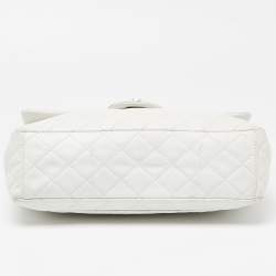 Pre Owned Chanel White Quilted Caviar Leather Maxi Vintage Classic Single Flap Bag