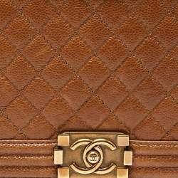 Pre Owned Chanel Brown Quilted Caviar Leather Large Boy Flap Bag