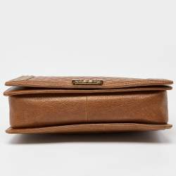 Pre Owned Chanel Brown Quilted Caviar Leather Large Boy Flap Bag