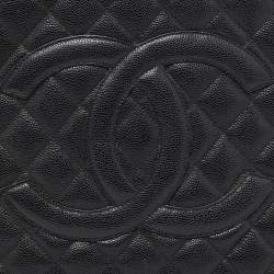 Pre Owned Chanel Black Quilted Caviar Leather Medallion Bag