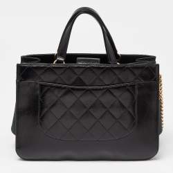Pre Owned Chanel Black Quilted Leather Small Straight-Lined Shopper Tote