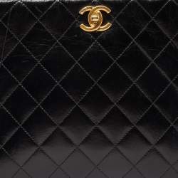 Pre Owned Chanel Black Quilted Leather Small Straight-Lined Shopper Tote