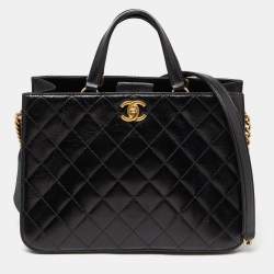 CHANEL Glazed Calfskin Quilted Small CC Delivery Tote Black 177409