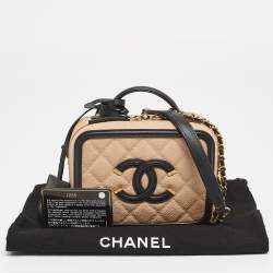 Pre Owned Chanel Pink/Black Quilted Caviar Leather Small CC Filigree Vanity Case Bag