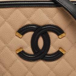 Pre Owned Chanel Pink/Black Quilted Caviar Leather Small CC Filigree Vanity Case Bag