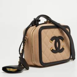 Pre Owned Chanel Pink/Black Quilted Caviar Leather Small CC Filigree Vanity Case Bag