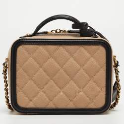 Pre Owned Chanel Pink/Black Quilted Caviar Leather Small CC Filigree Vanity Case Bag