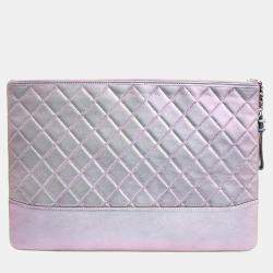 Pre Owned Chanel Purple Leather Gabrielle Clutch