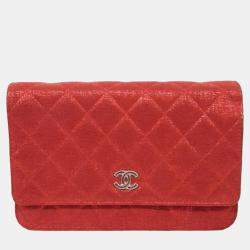 Chanel Red Leather CC Wallet on Chain