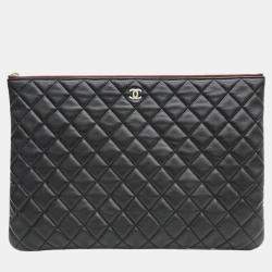 Pre Owned Chanel Black Leather Large O Case