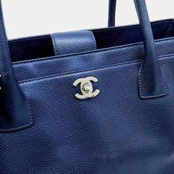 Pre Owned Chanel Blue Leather Medium Executive Cerf Tote Bag