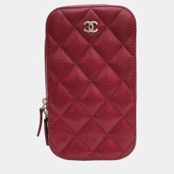 Pre Owned Chanel Red Caviar Leather CC Phone Holder Shoulder Bag