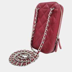 Pre Owned Chanel Red Caviar Leather CC Phone Holder Shoulder Bag