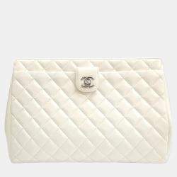 Chanel White Leather CC Clutch Bag