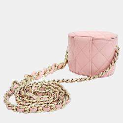 Pre Owned Chanel Pink Leather Mini Vanity Case Clutch Bag