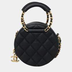 Chanel Black Quilted Caviar Leather Small Thread Around Flap Bag
